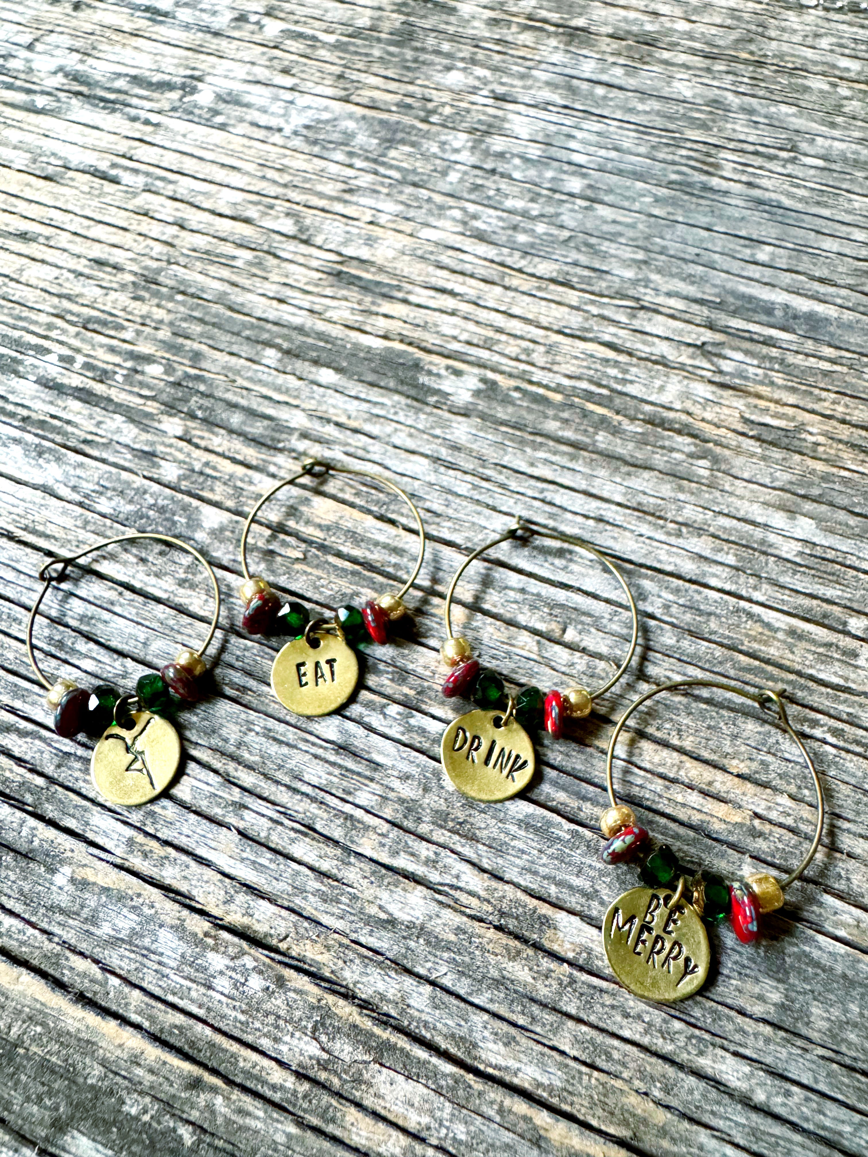 Eat, Drink & Be Merry - wine glass charms