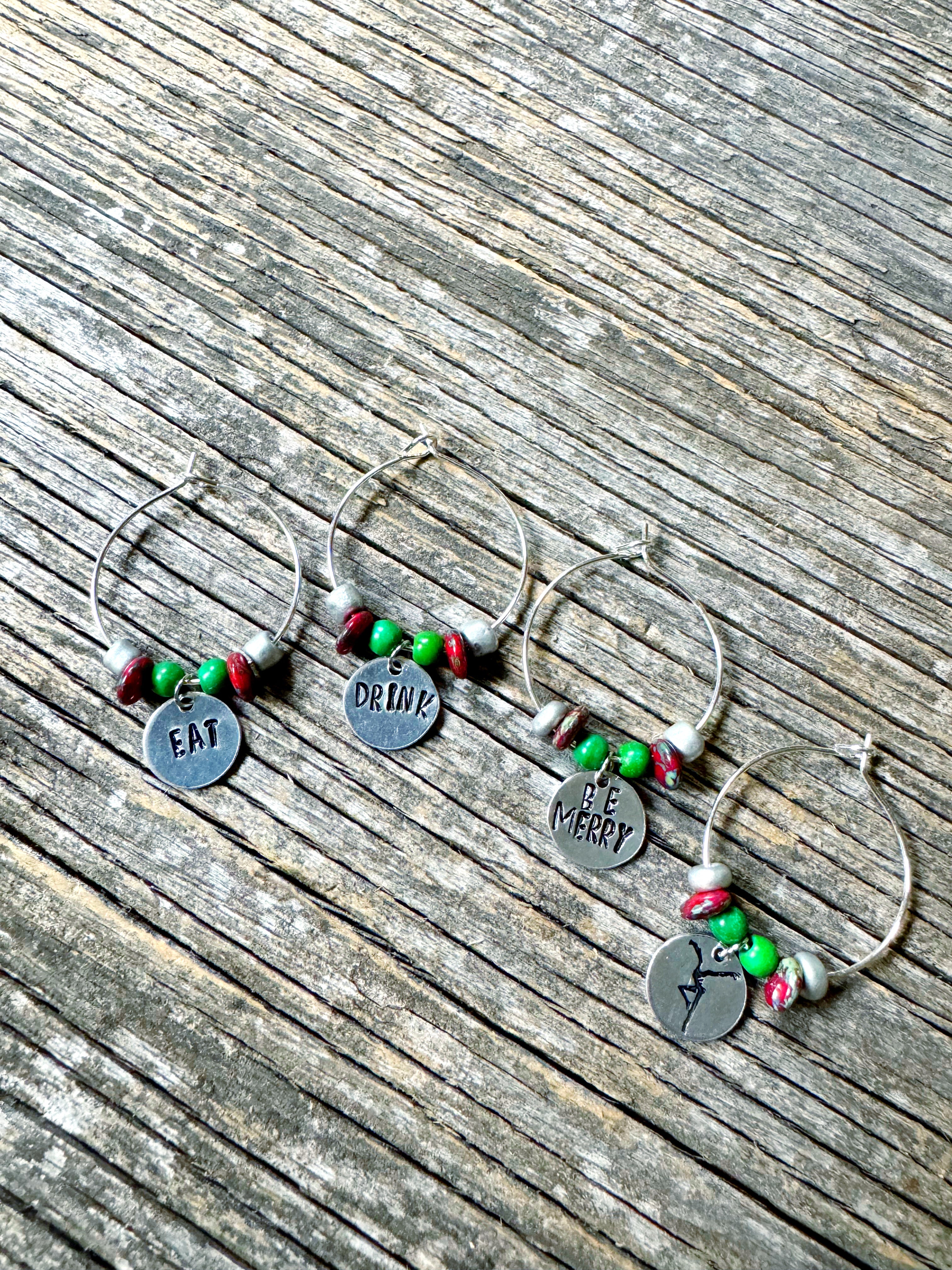 Eat, Drink & Be Merry - wine glass charms