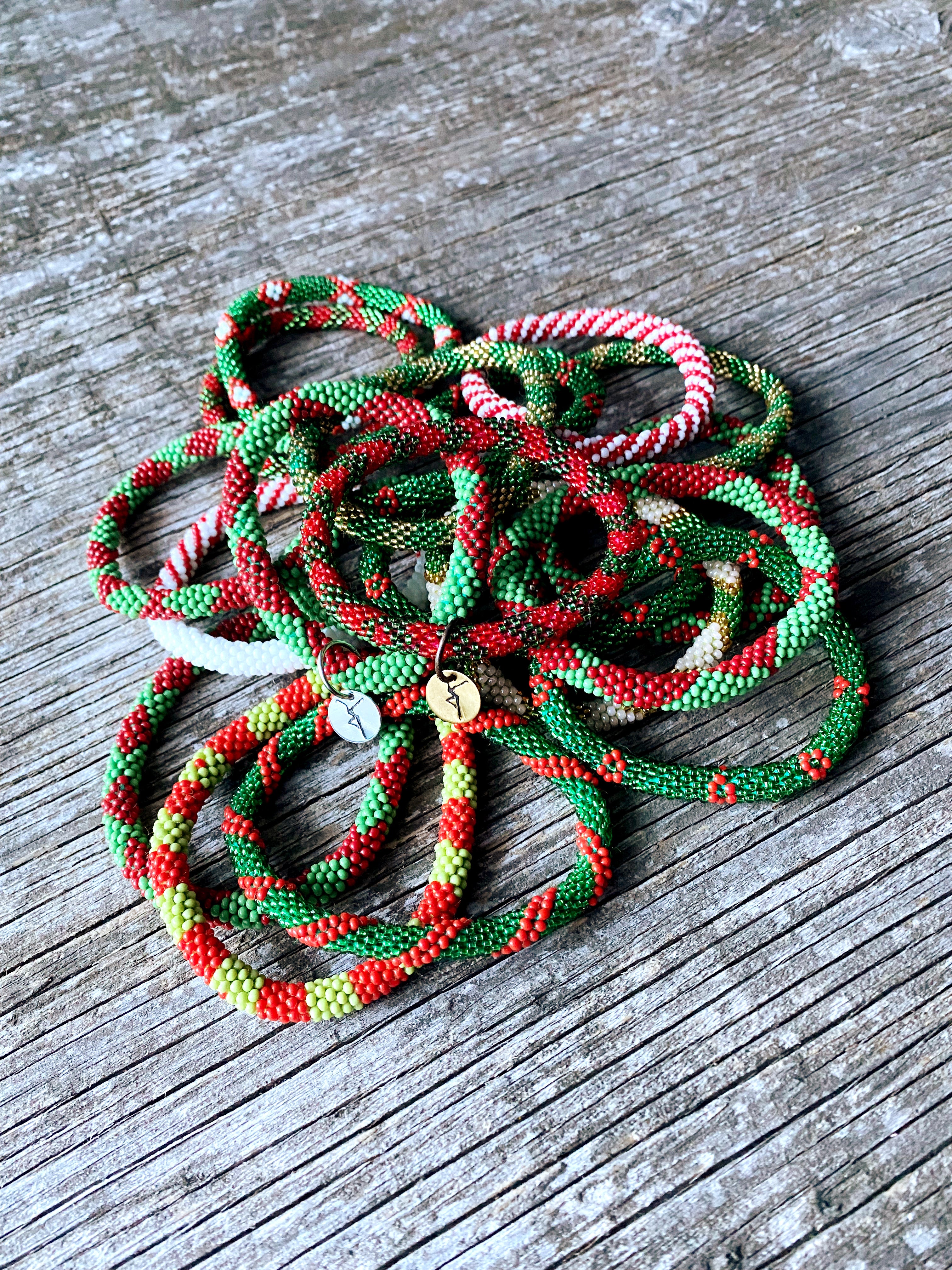 Holiday Beaded Bracelets with charm